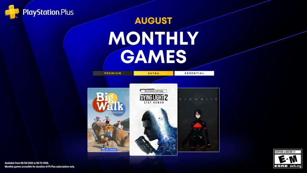 PlayStation Plus Monthly Games for August 2026 - Dying Light 2 Stay Human: Reloaded Edition, Big Walk, Signalis