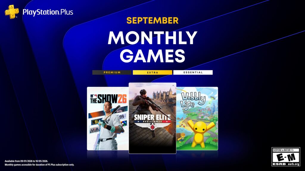 PlayStation Plus Monthly Games for September 2026 : Sniper Elite: Resistance, MLB The Show 26, Wobbly Life, Chained Echoes